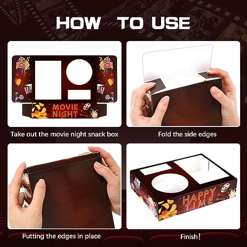 Faccito 36 Pcs Movie Night Snack Trays Movie Theater Snack Boxes Night Supply Disposable Paper Holder Tray for Popcorn Food Candy Drink Party 8 x 6 Inch(Dark Red,Retro Style) - Image 5