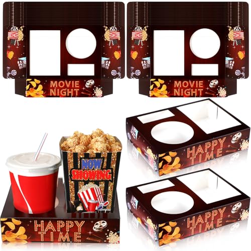 Faccito 36 Pcs Movie Night Snack Trays Movie Theater Snack Boxes Night Supply Disposable Paper Holder Tray for Popcorn Food Candy Drink Party 8 x 6 Inch(Dark Red,Retro Style) - Image 1