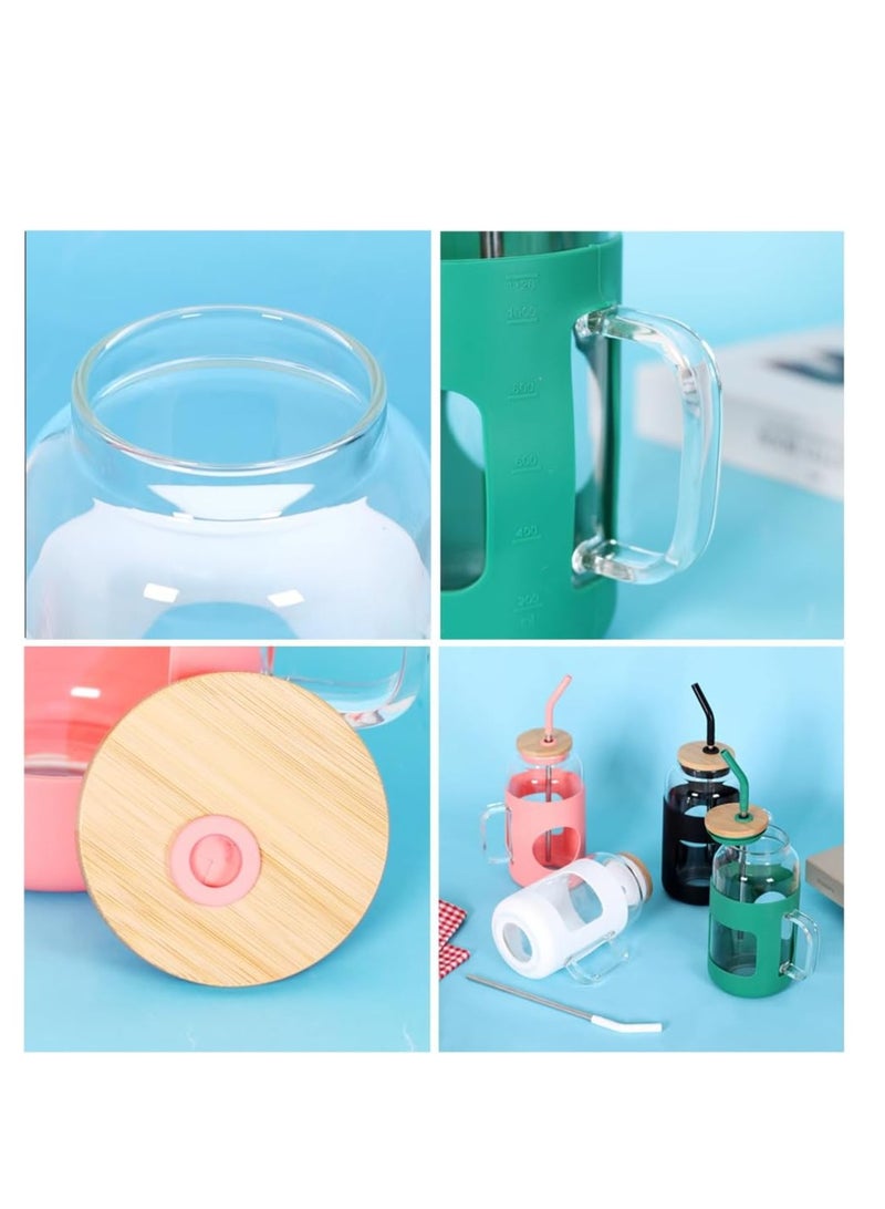 Water Bottles Glass Tumbler with Bamboo Lid and Straw with Handle Silicone and Scale Mug Cup Drinking Glasses Heat and Cold Resistant Spill Proof or Travel Gifts 1500ML  - Image 2