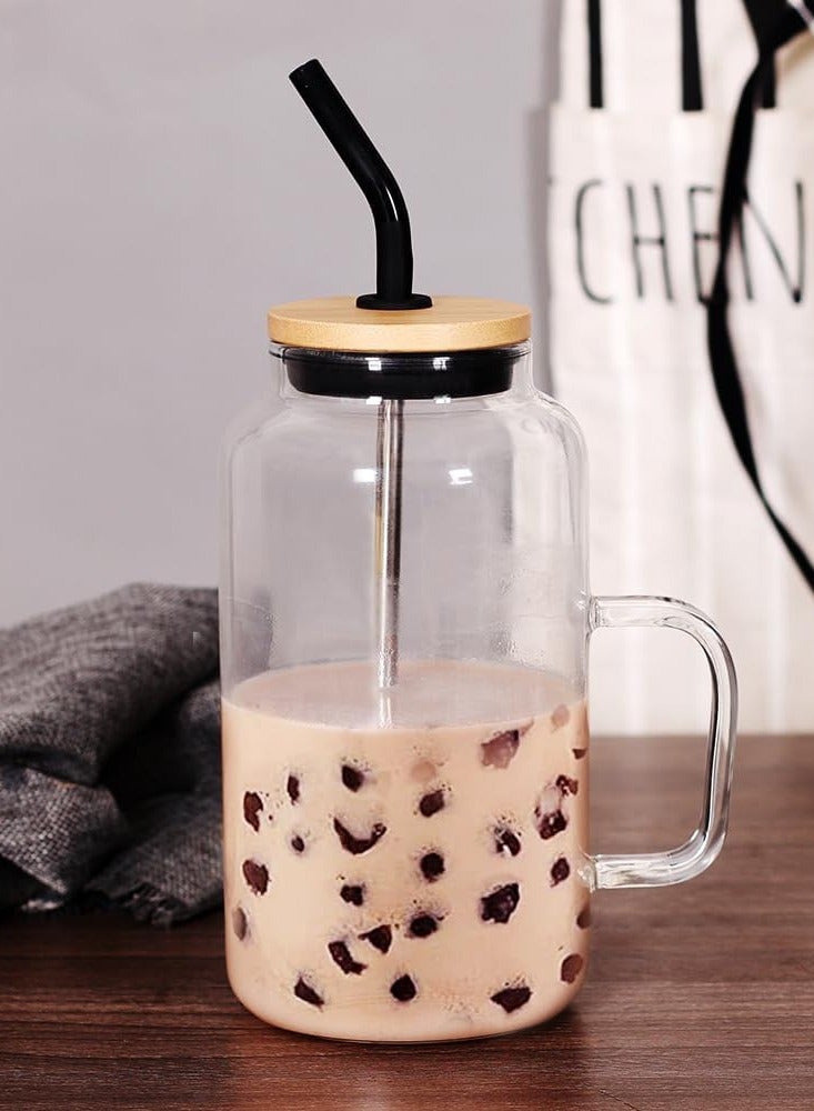 Water Bottles Glass Tumbler with Bamboo Lid and Straw with Handle Silicone and Scale Mug Cup Drinking Glasses Heat and Cold Resistant Spill Proof or Travel Gifts 1500ML  - Image 5