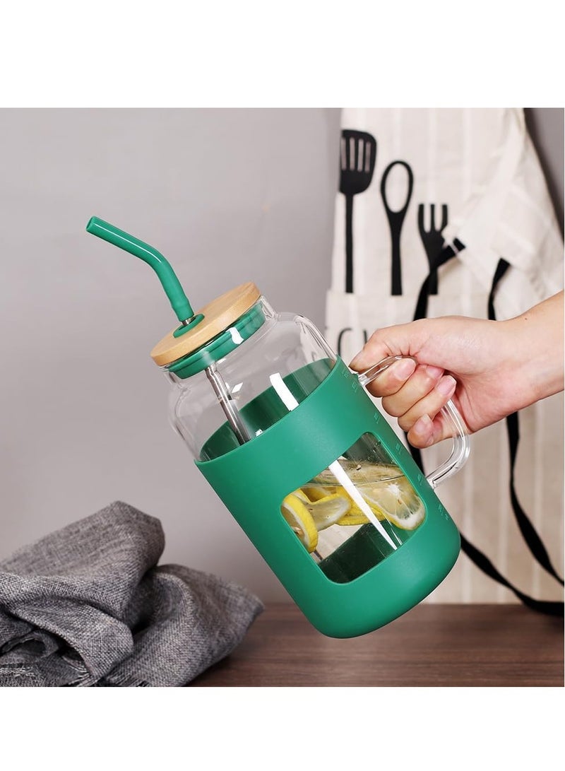 Water Bottles Glass Tumbler with Bamboo Lid and Straw with Handle Silicone and Scale Mug Cup Drinking Glasses Heat and Cold Resistant Spill Proof or Travel Gifts 1500ML  - Image 4