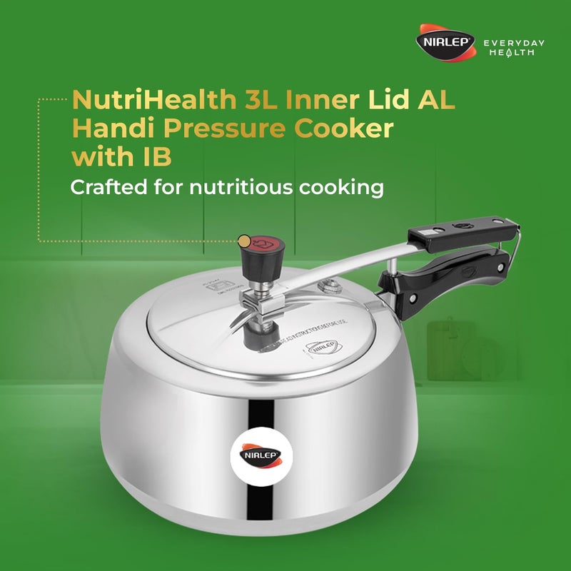 NIRLEP طباخ ضغط ألمنيوم هاندي نيرليب نوتري هيلث سعة 3 لترات مع قاعدة تحريضية وغطاء داخلي - Image 2