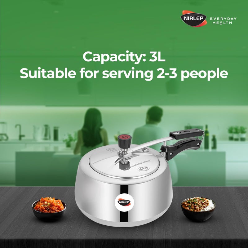 NIRLEP طباخ ضغط ألمنيوم هاندي نيرليب نوتري هيلث سعة 3 لترات مع قاعدة تحريضية وغطاء داخلي - Image 5