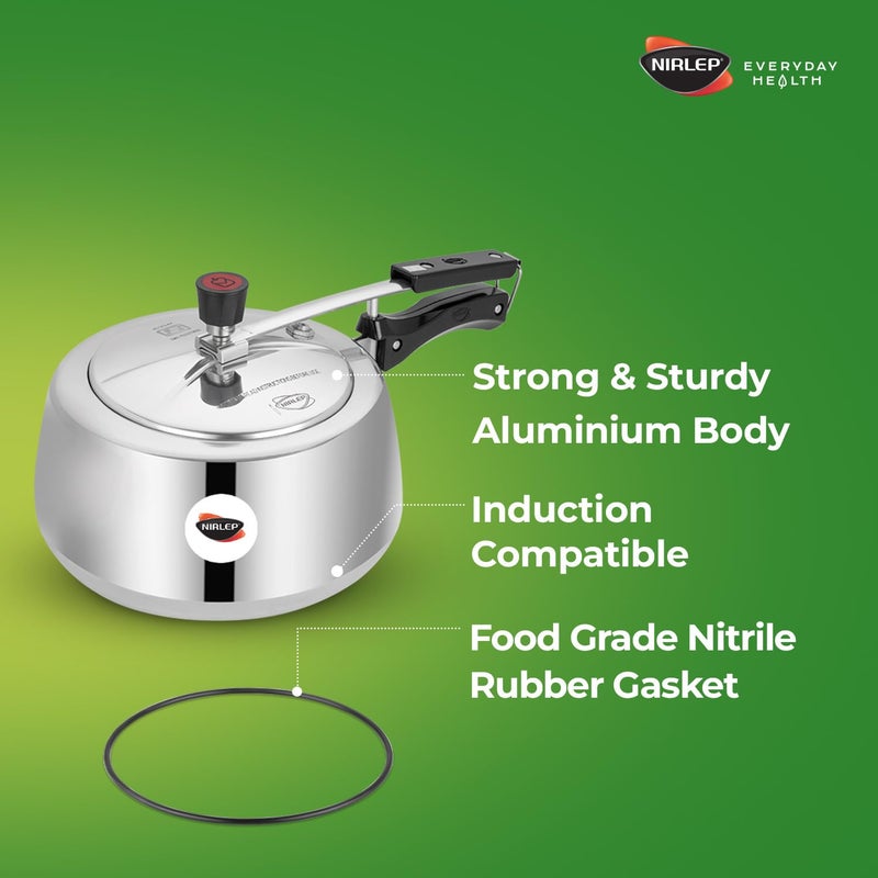 NIRLEP طباخ ضغط ألمنيوم هاندي نيرليب نوتري هيلث سعة 3 لترات مع قاعدة تحريضية وغطاء داخلي - Image 4