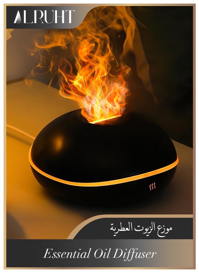 Alruht Flame Essential Oil Diffuser, 200ML Ultrasonic Aromatherapy Mist Humidifier with Mute Design, Waterless Auto Shut Off, 7 Soothing LED Lights for Office, Home, and Bedroom Ambiance, Black  - Image 1