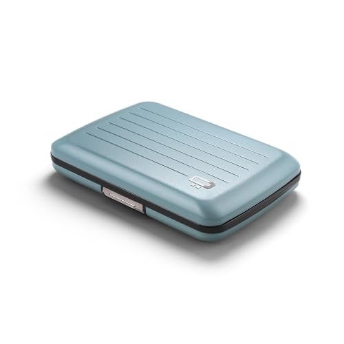 ÖGON -DESIGNS- Aluminum card holder with metal lock, RFID protection against fraud and demagnetization, compact wallet, Smart Case OSLO model (Matt paint Blue) - Image 1