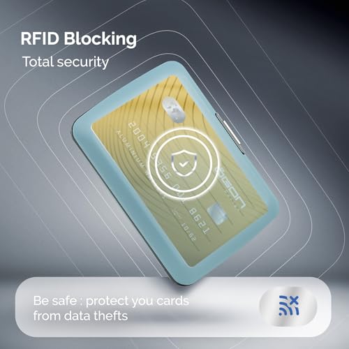 ÖGON -DESIGNS- Aluminum card holder with metal lock, RFID protection against fraud and demagnetization, compact wallet, Smart Case OSLO model (Matt paint Blue) - Image 5