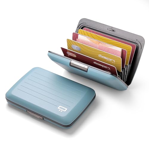 ÖGON -DESIGNS- Aluminum card holder with metal lock, RFID protection against fraud and demagnetization, compact wallet, Smart Case OSLO model (Matt paint Blue) - Image 2