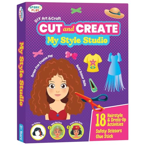 SparkLPlay Craft Kit for Kids - DIY Scissor Skills Activity Set - with 18 Hairstyle & Dress-up Crafts for Girls Ages 3+ (My Style Studio) - Image 1