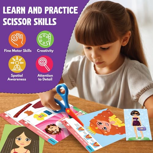 SparkLPlay Craft Kit for Kids - DIY Scissor Skills Activity Set - with 18 Hairstyle & Dress-up Crafts for Girls Ages 3+ (My Style Studio) - Image 3