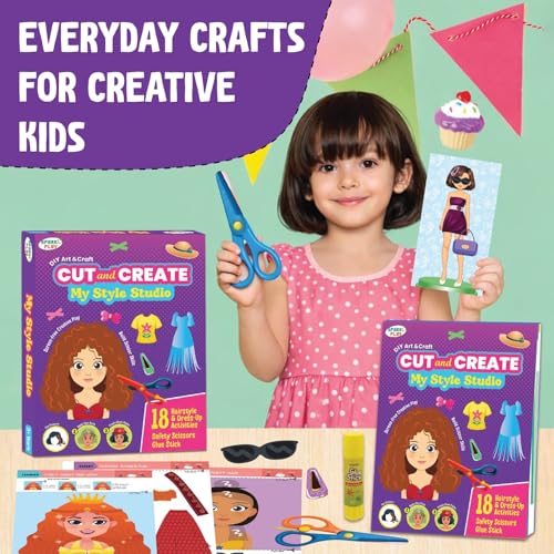 SparkLPlay Craft Kit for Kids - DIY Scissor Skills Activity Set - with 18 Hairstyle & Dress-up Crafts for Girls Ages 3+ (My Style Studio) - Image 2