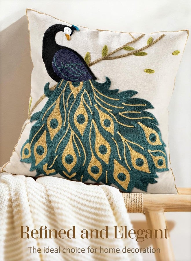 Kokaaee Embroidered Throw Pillow Cover 18x18 Inch - Spring Boho Decorative Animal Pillow Covers with Zipper for Couch Sofa Bedroom Living Room Cushion Pillowcase, Peacock - Image 5