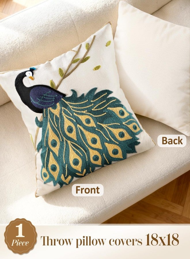 Kokaaee Embroidered Throw Pillow Cover 18x18 Inch - Spring Boho Decorative Animal Pillow Covers with Zipper for Couch Sofa Bedroom Living Room Cushion Pillowcase, Peacock - Image 4