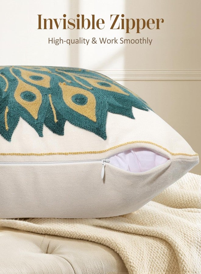 Kokaaee Embroidered Throw Pillow Cover 18x18 Inch - Spring Boho Decorative Animal Pillow Covers with Zipper for Couch Sofa Bedroom Living Room Cushion Pillowcase, Peacock - Image 3