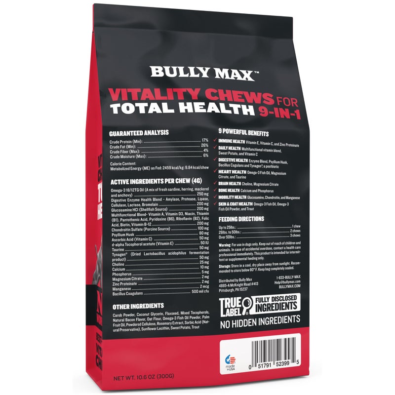 Bully Max 9-in-1 Total Health Dog Chews - Puppy & Adult Dog Multivitamin Treats - Omega 3 Vitamin Supplements for Immunity, Brain, Heart, Joint & Digestive Health for All Breeds - 75 Soft Chews/Bag - Image 5