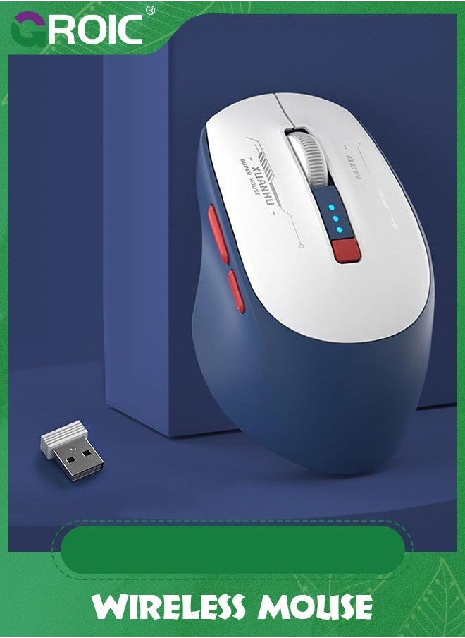 Wireless Mouse, 1600DPI 2.4G Premium Mice, 6 Buttons Thumb Support Optical Computer Ergonomic USB Rechargeable Blue-Tooth Mouse for PC Tablet Notebook