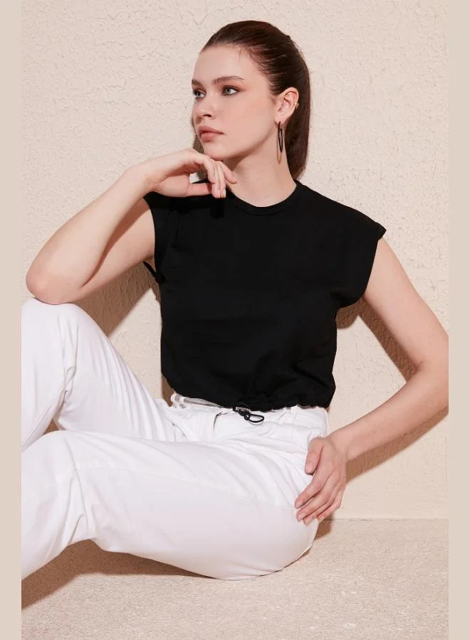 Lela Lela Crew Neck 100% Cotton Crop T Shirt Women's T SHIRT 5865587