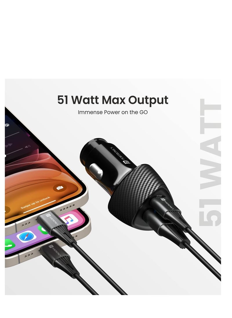 Portronics 51W car power 16 fast car charger with dual output, 51 Watts