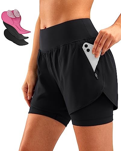 Bikewa Women's Mountain Bike Shorts 4D Padded Cycling Riding Road Biking Bicycle Biker Cycle Padding UPF 50+ Shorts for Women Zipper Pockets(Black,M) - Image 1