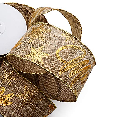 CT CRAFT LLC Natural Tan Burlap Gold Merry Christmas Wired Ribbon 2.5 Inch x 10 Yards for Christmas Home Decor Tree Topper Bow Gift Wrapping DIY Crafts Wreath Garland - Image 3