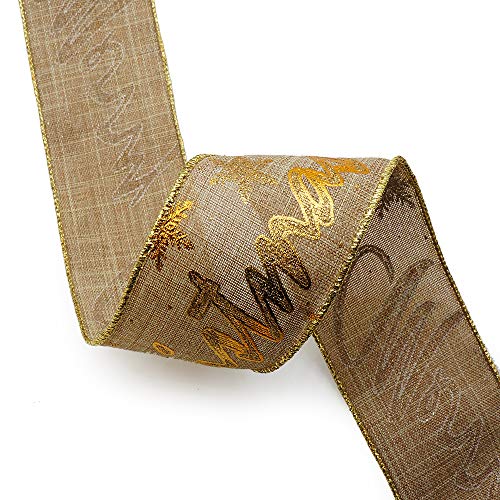 CT CRAFT LLC Natural Tan Burlap Gold Merry Christmas Wired Ribbon 2.5 Inch x 10 Yards for Christmas Home Decor Tree Topper Bow Gift Wrapping DIY Crafts Wreath Garland - Image 4