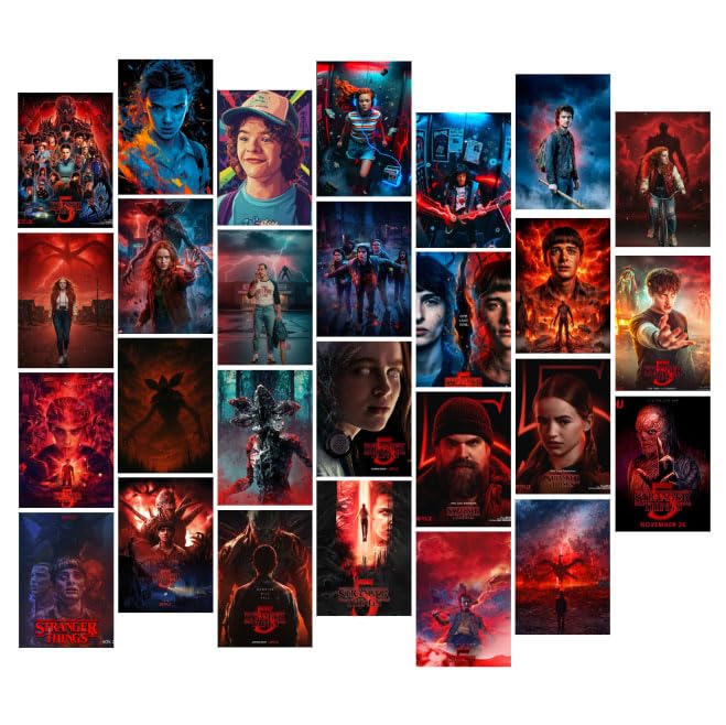 Posters Inc A6 Size Pack Of 27 Stranger Things Wall Art Featuring Hawkins Theme Decor Retro Neon Aesthetic Netflix Series Collectible Includes Glue Dots - Image 1