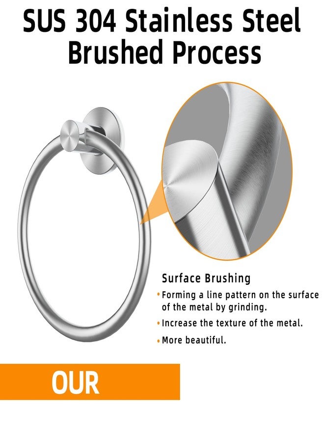 Z-TIISON Towel Ring, SUS304 Stainless Steel Hand Towel Holder for Bathroom Kitchen, Modern Style Towel Hanger, Thicken Ring Towel Holder, Towel Rack Round Wall Mounted (2, Sliver) - Image 3