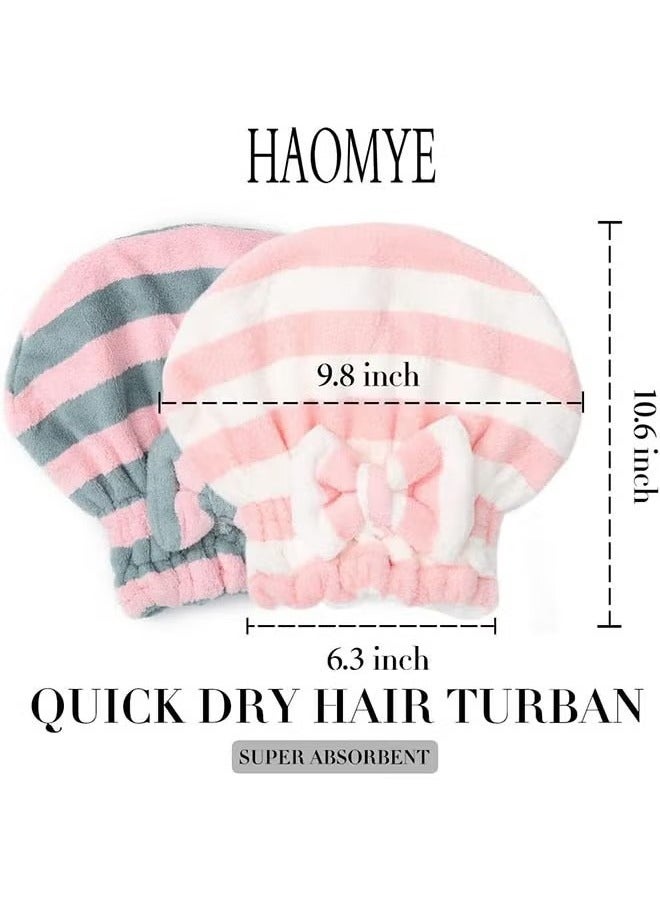 Microfiber Hair Dry Cap Absorbent Quick Drying Cap Soft Hair Drying Towel Stripe Dry Hair Cap Hair Towel Cap with Bow-Knot Shower Cap for Women and Girls 2Pcs, Suitable for Any Occasions - Image 4