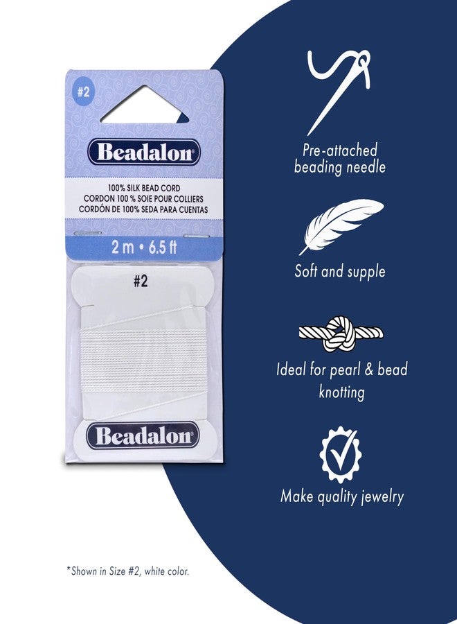 Beadalon Silk Thread, Size #4, 0.60 mm / .024 in, White, with Needle, 2m - Image 2