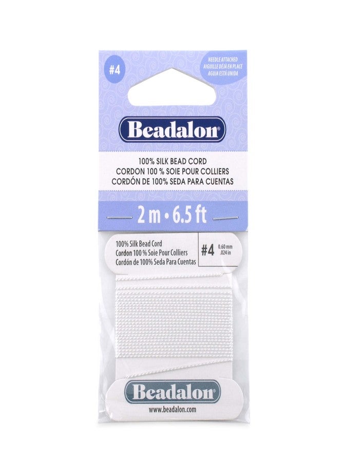 Beadalon Silk Thread, Size #4, 0.60 mm / .024 in, White, with Needle, 2m - Image 1