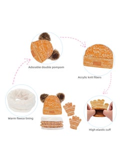SYOSI Kids Winter Hat Gloves Scarf Set for 2-6 Years Old Warm Knit Pompom Beanie Cap Neck Warmer Gloves Winter Warm Knitted Beanie Hat Scarf Gloves Set High Quality Pure Plush Yellow  - Image 2