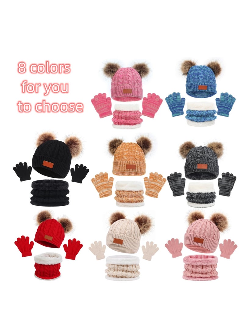 SYOSI Kids Winter Hat Gloves Scarf Set for 2-6 Years Old Warm Knit Pompom Beanie Cap Neck Warmer Gloves Winter Warm Knitted Beanie Hat Scarf Gloves Set High Quality Pure Plush Yellow - Image 3