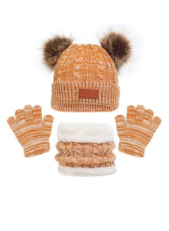 SYOSI Kids Winter Hat Gloves Scarf Set for 2-6 Years Old Warm Knit Pompom Beanie Cap Neck Warmer Gloves Winter Warm Knitted Beanie Hat Scarf Gloves Set High Quality Pure Plush Yellow  - Image 1