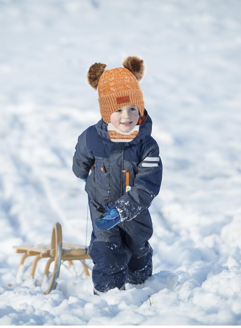 SYOSI Kids Winter Hat Gloves Scarf Set for 2-6 Years Old Warm Knit Pompom Beanie Cap Neck Warmer Gloves Winter Warm Knitted Beanie Hat Scarf Gloves Set High Quality Pure Plush Yellow - Image 5