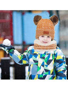 SYOSI Kids Winter Hat Gloves Scarf Set for 2-6 Years Old Warm Knit Pompom Beanie Cap Neck Warmer Gloves Winter Warm Knitted Beanie Hat Scarf Gloves Set High Quality Pure Plush Yellow  - Image 4
