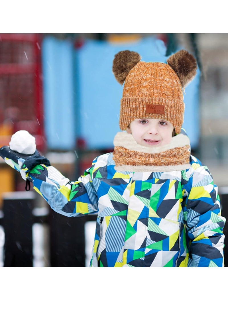 SYOSI Kids Winter Hat Gloves Scarf Set for 2-6 Years Old Warm Knit Pompom Beanie Cap Neck Warmer Gloves Winter Warm Knitted Beanie Hat Scarf Gloves Set High Quality Pure Plush Yellow - Image 4