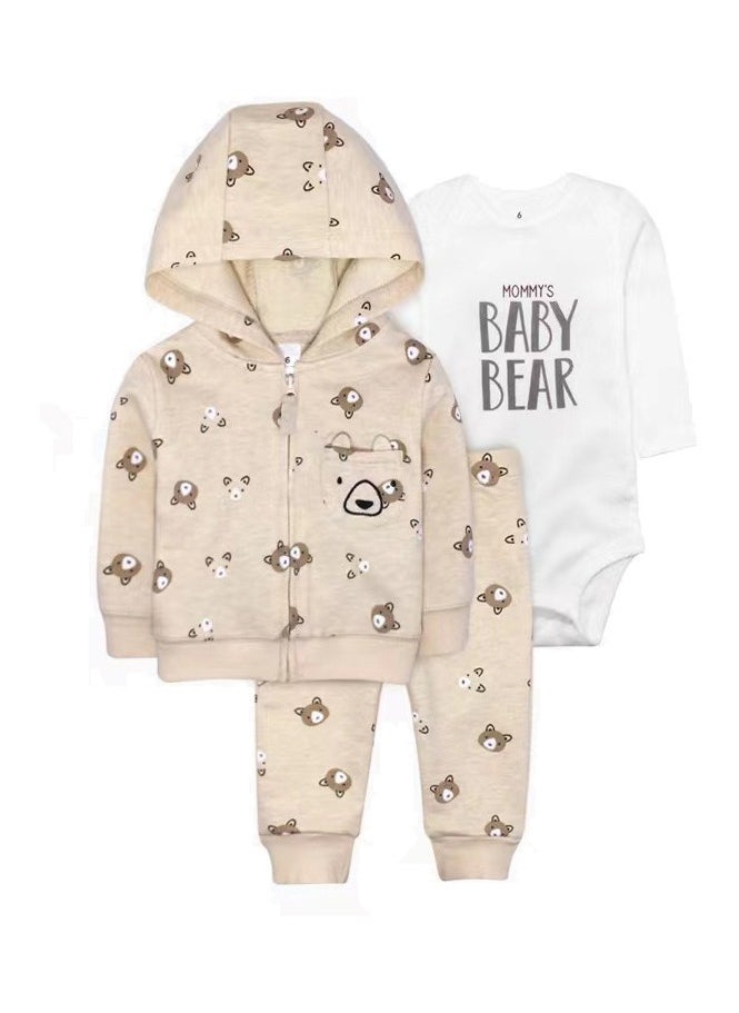 RedMapleTEK Boys And Girls Baby Sweater Jacket Hooded Coat Long-Sleeved Jumpsuit Baby Three-Piece Set - Image 1