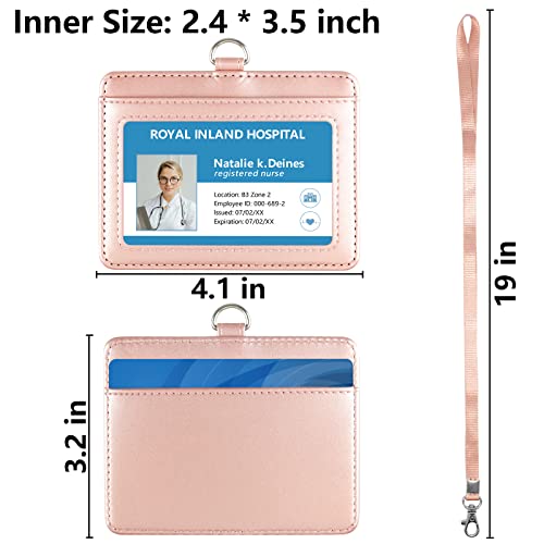 Teskyer Badge Holder with Lanyard, Leather ID Name Badge Card Holder with Lanyard for ID Badges, Horizontal Rose Gold - Image 4