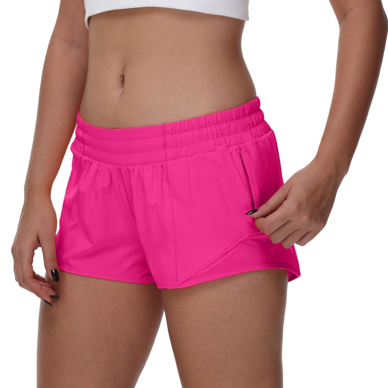 MCEDAR Women's Running Shorts Low Waisted 2.5"ï¼ŒLightweight Active Workout Quick Dry Gym Athletic Sports Shorts Zip Pocket Sonic Pink,4/XS - Image 3