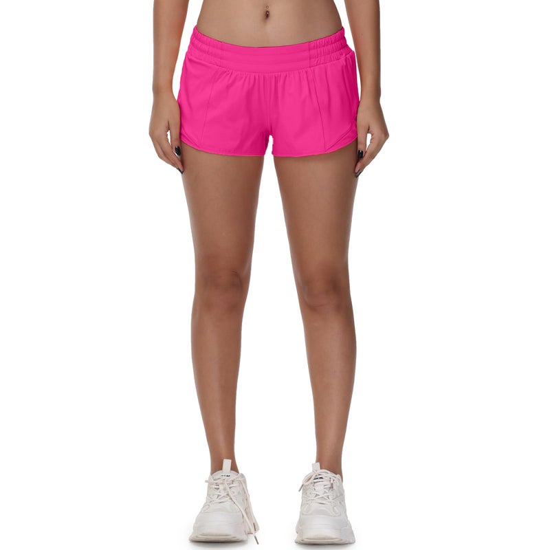 MCEDAR Women's Running Shorts Low Waisted 2.5"ï¼ŒLightweight Active Workout Quick Dry Gym Athletic Sports Shorts Zip Pocket Sonic Pink,4/XS - Image 1