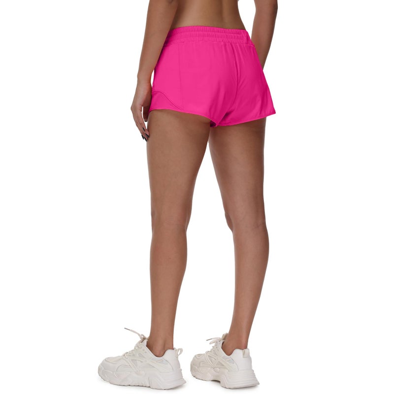 MCEDAR Women's Running Shorts Low Waisted 2.5"ï¼ŒLightweight Active Workout Quick Dry Gym Athletic Sports Shorts Zip Pocket Sonic Pink,4/XS - Image 2