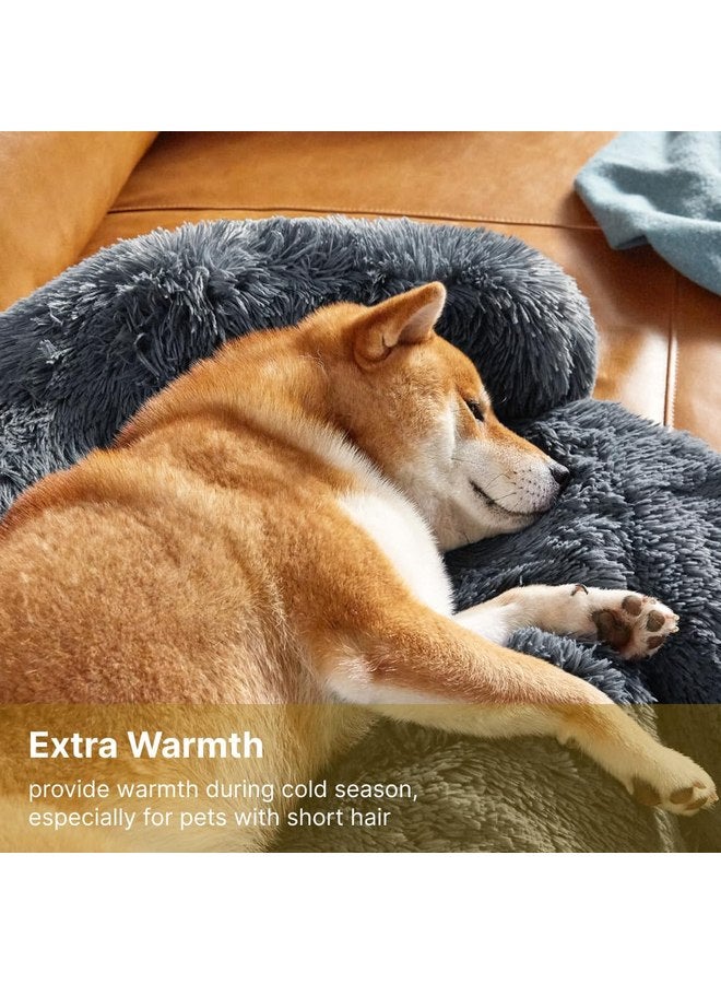 كودي سرير الكلب Codi للأريكة - أسرّة الكلاب المهدئة للكلاب الكبيرة، سرير مخملي رقيق للحيوانات الأليفة، سرير مضاد للقلق للكلاب مع غطاء قابل للإزالة والغسل للكلاب والقطط، رمادي غامق، 41 × 37 × 6 بوصات - Image 5