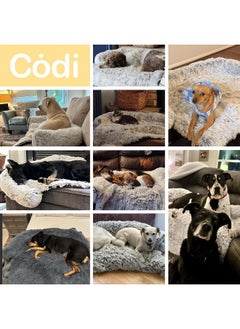 كودي سرير الكلب Codi للأريكة - أسرّة الكلاب المهدئة للكلاب الكبيرة، سرير مخملي رقيق للحيوانات الأليفة، سرير مضاد للقلق للكلاب مع غطاء قابل للإزالة والغسل للكلاب والقطط، رمادي غامق، 41 × 37 × 6 بوصات  - Image 2
