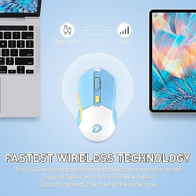 DAREU EM901X WIRELESS GAMING MOUSE WITH CHARGING DOCK RECHARGEABLE RGB,12K DPI,7 PROGRAMMABLE BUTTONS HIGH-PRECISION SENSOR [300IPS] [1000HZ] FOR PC NOTEBOOK MAC - Image 2