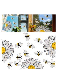Excefore Adorable Bees Style Glass Sticker, 3 Pcs Bee Floral Window Stickers Art Decor, Honeybee Wall Window Decals, Window Clings for Glass Windows Removable DIY Sticker for Spring Summer Party Supplies  - Image 1