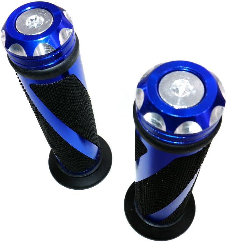 MMG MYK Powersports Universal Motorcycle Grip Set - Blue Aluminum and Soft Rubber - Image 2