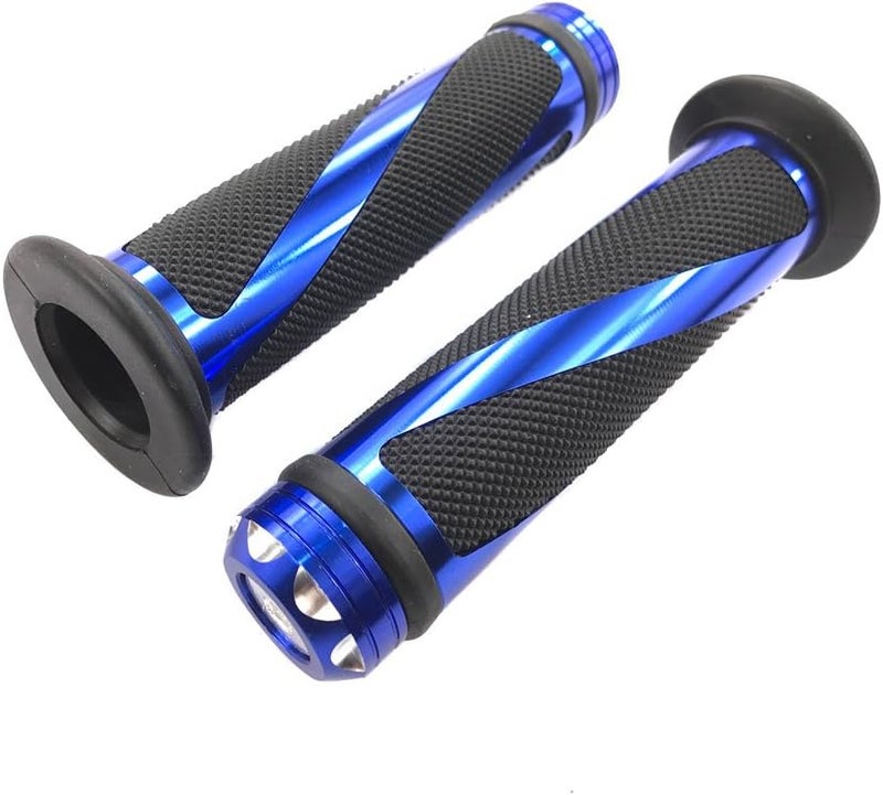 MMG MYK Powersports Universal Motorcycle Grip Set - Blue Aluminum and Soft Rubber - Image 1