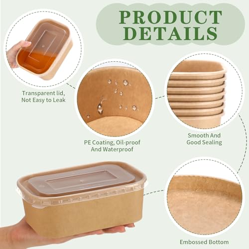 Maxdot 50 Pack 25 oz Disposable Food Containers with Lids Paper Food Containers Bowls for Meal Prep, Salad, Ice Cream, Yogurt, Soup Bowls Party Leftover Box - Image 5