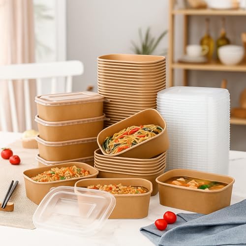 Maxdot 50 Pack 25 oz Disposable Food Containers with Lids Paper Food Containers Bowls for Meal Prep, Salad, Ice Cream, Yogurt, Soup Bowls Party Leftover Box - Image 3