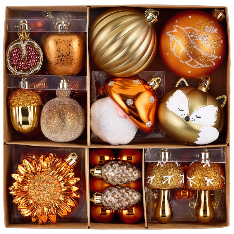 Valery Madelyn Fall Tree Ornaments for Home 50ct Shatterproof Fall Tree Decorations Orange Hanging Ball Gnome Decor for Harvest Thanksgiving Autumn - Image 2